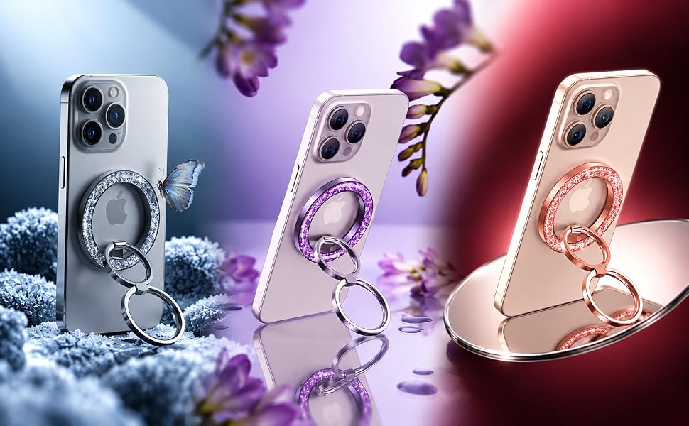 Magnetic Phone Grip & Stand | 2-in-1 Dual Ring Holder - Silver Sparkle