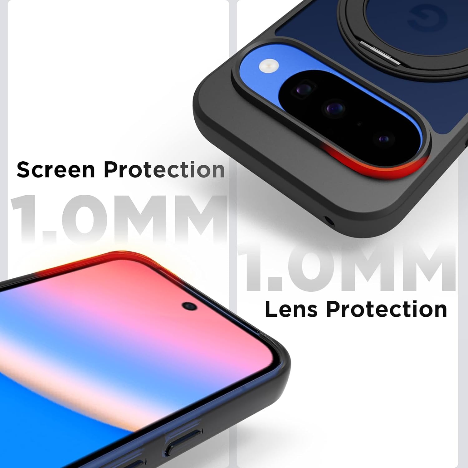 Google Pixel 10 / Pixel 10 Pro Ring Stand Back Cover Case | Sleek Hybrid - Matte Black Magentic