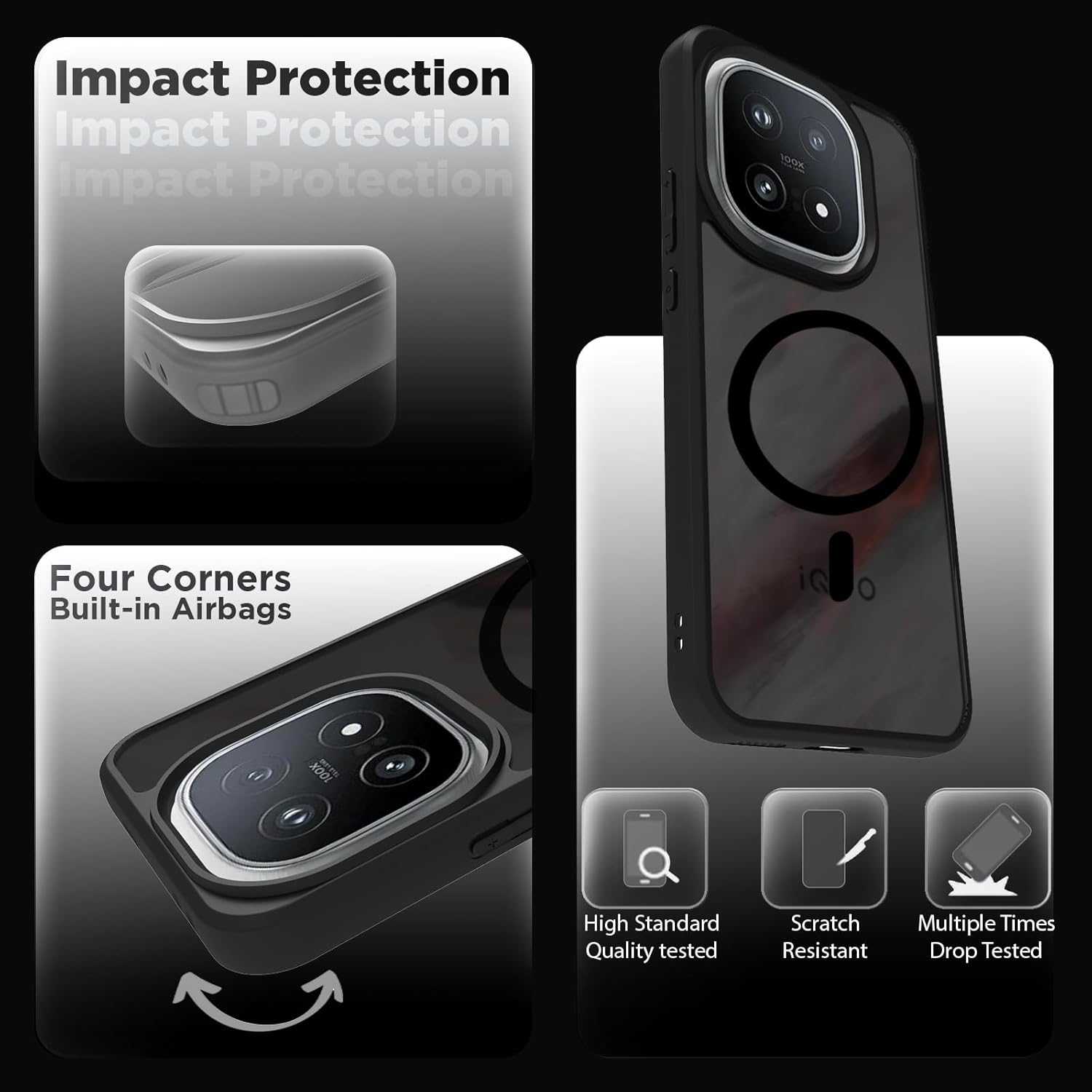 iQOO 15 5G Back Cover Case | Sleek Hybrid - Matte Black Magnetic