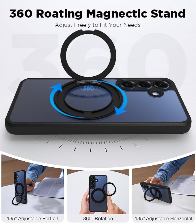 Samsung Galaxy S25 Ring Stand Back Cover Case | Clear Hybrid - Clear Black Magnetic