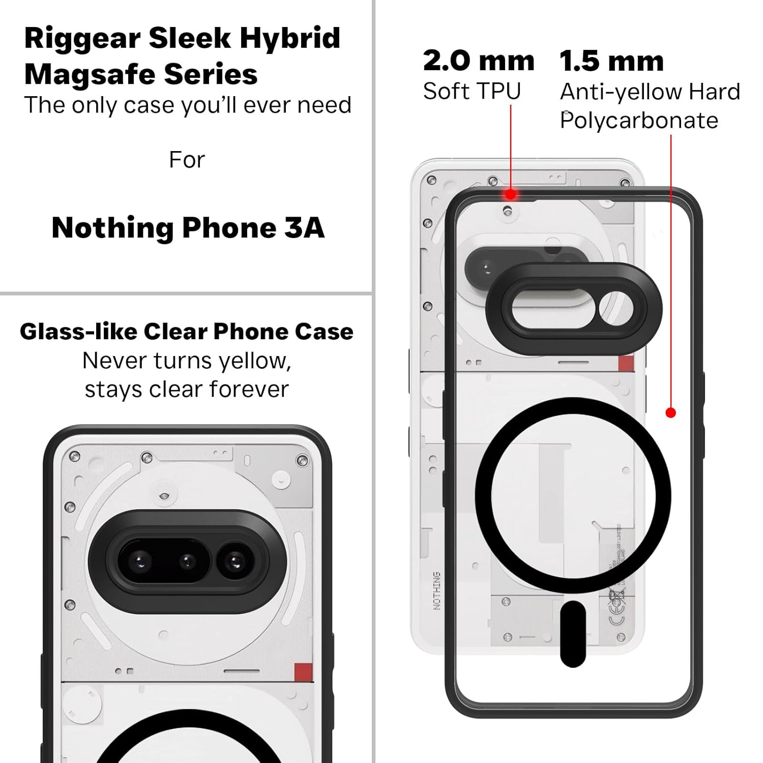 Nothing Phone 3a Back Cover Case | Clear Hybrid - Clear Black Magnetic