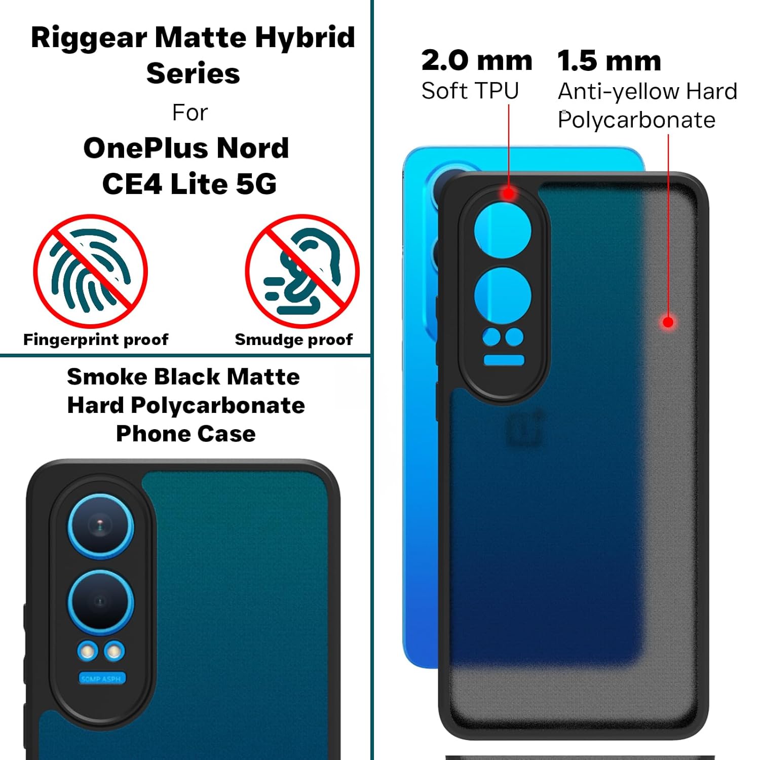 OnePlus Nord CE 4 Lite 5G Back Cover Case | Sleek Hybrid - Matte Black