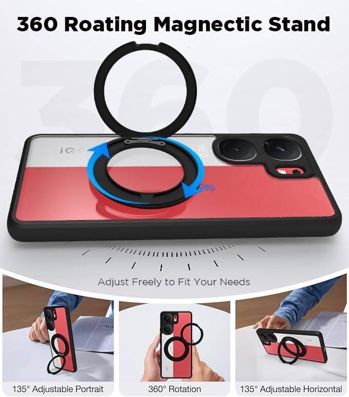 iQOO Neo 9 Pro 5G Ring Stand Back Cover Case | Clear Hybrid - Clear Smoke Magnetic