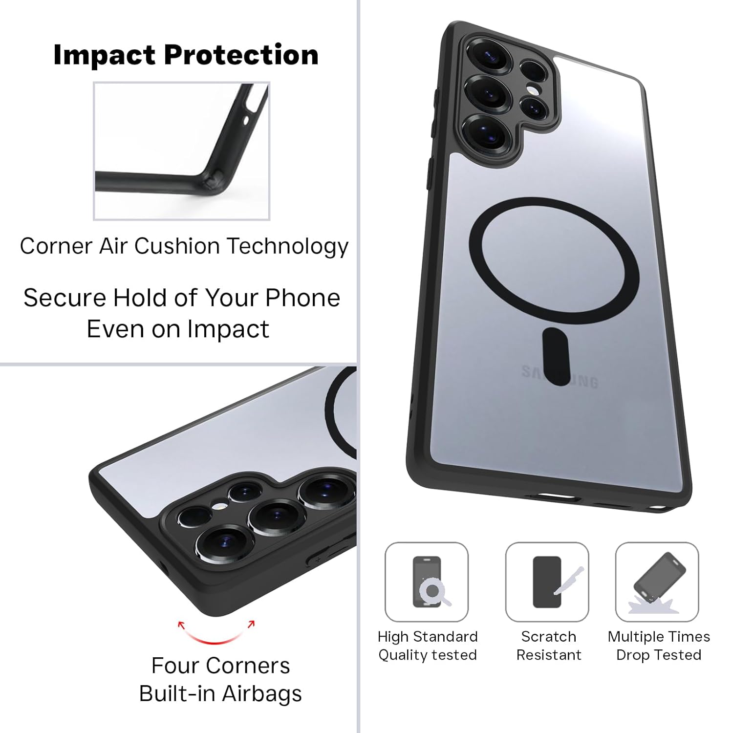 Samsung Galaxy S25 Ultra Back Cover Case | Clear Hybrid - Clear Black Magnetic