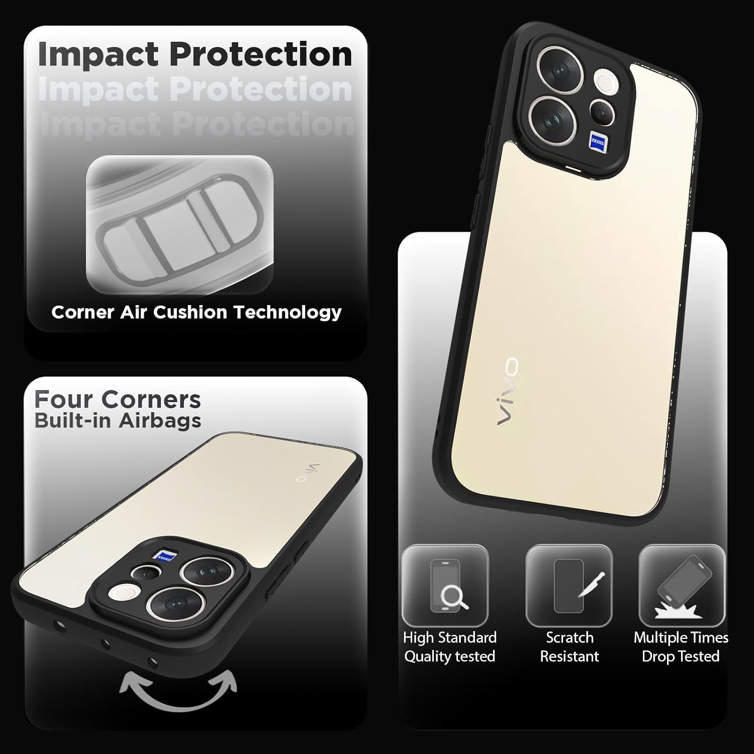 Vivo V70 / V70 Elite 5G Back Cover Case | Clear Hybrid - Clear Black
