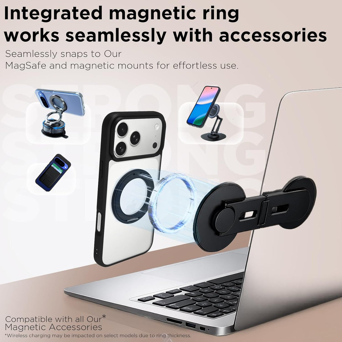iPhone 18 Pro Max/iPhone 17 Pro Max Ring Stand Back Cover Case | Tough Hybrid - Clear Black Magnetic