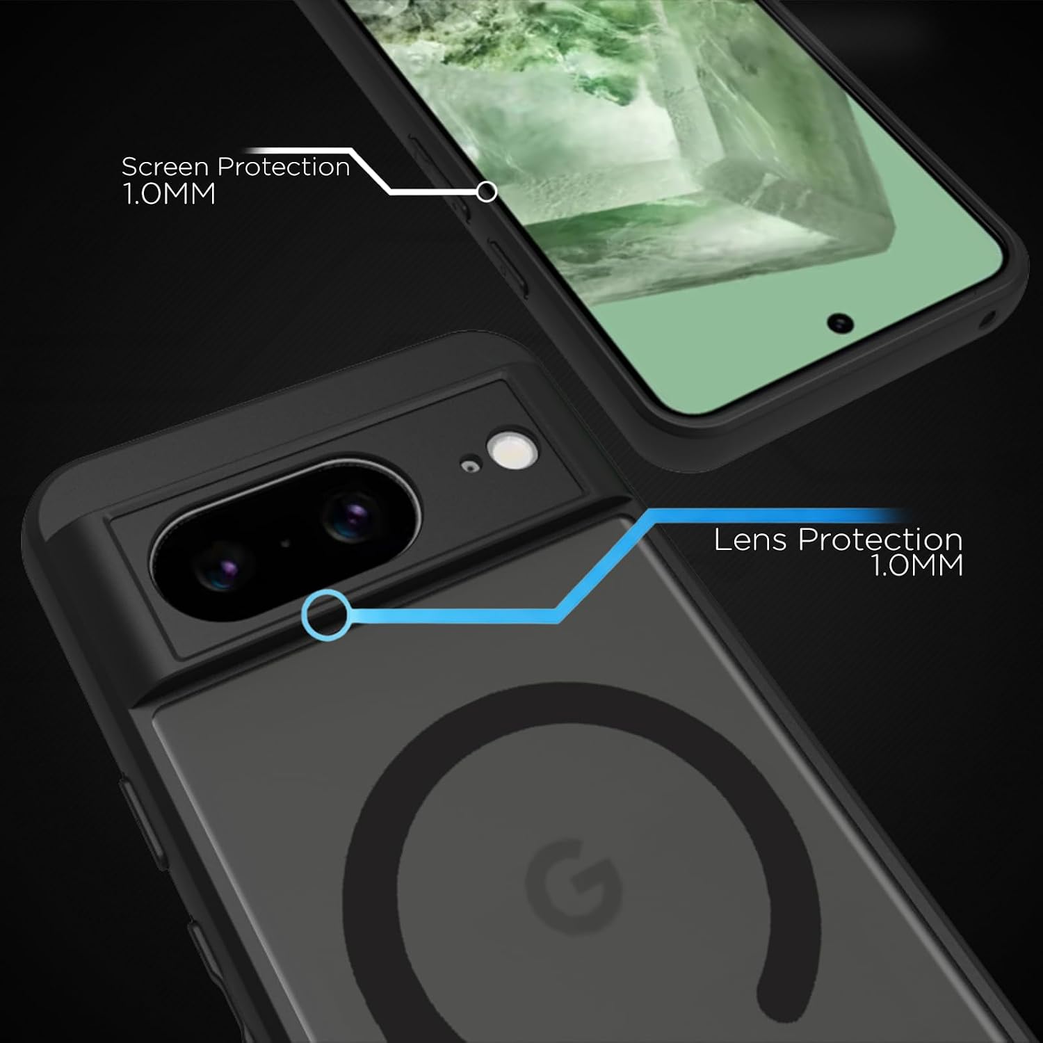 Google Pixel 8 Back Cover Case | Sleek Hybrid - Matte Black Magnetic