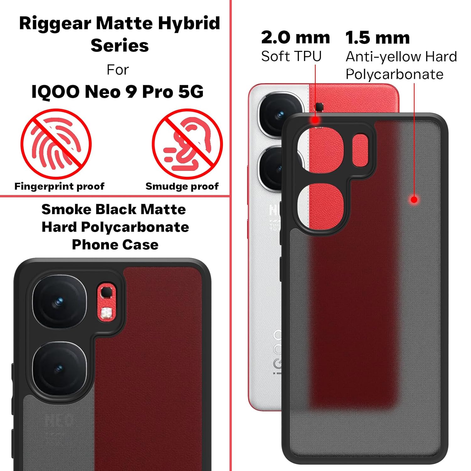 iQOO Neo 9 Pro 5G Back Cover Case | Sleek Hybrid - Matte Black