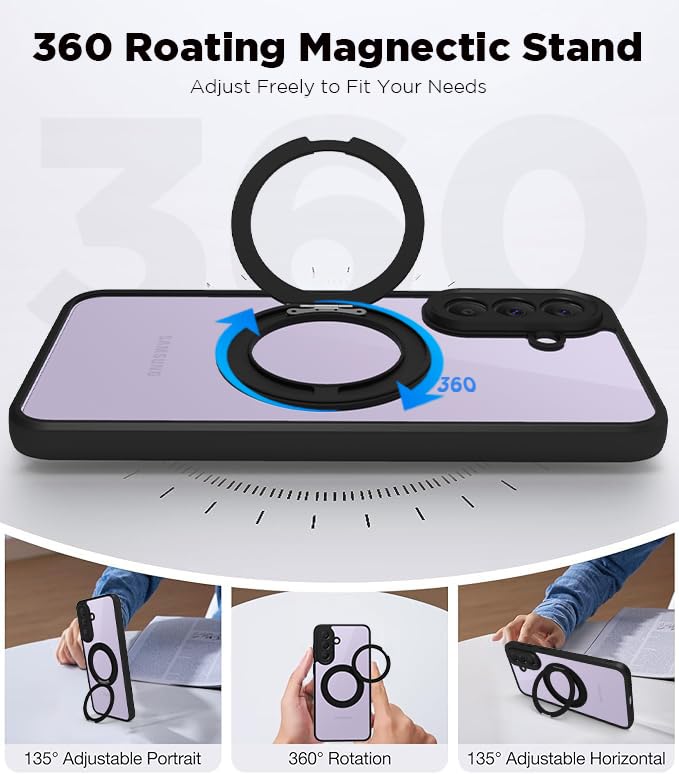 Samsung Galaxy A37 Ring Stand Back Cover Case | Sleek Hybrid - Clear Black Ring Stand