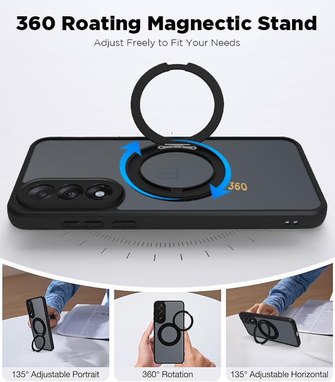 OnePlus Nord 5 5G Ring Stand Back Cover Case | Sleek Hybrid - Matte Black Magnetic