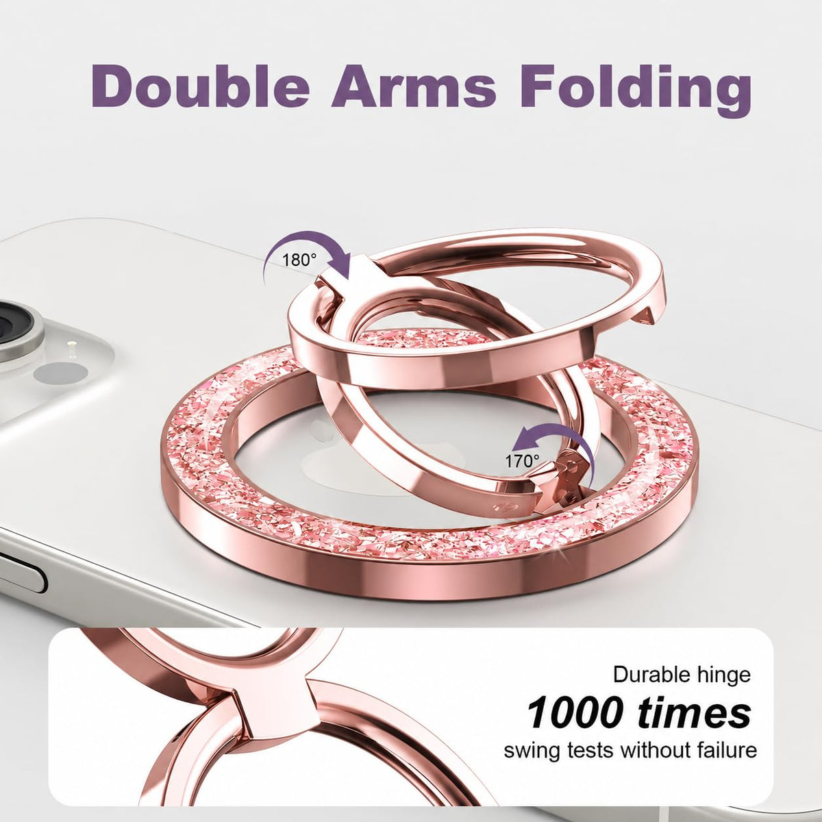 Magnetic Phone Grip & Stand | 2-in-1 Dual Ring Holder - Gold Sparkle