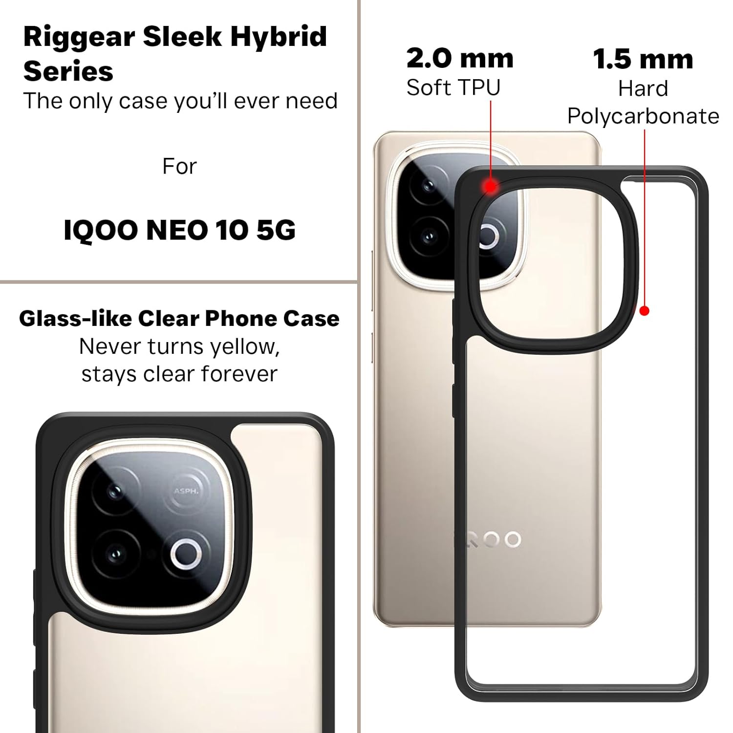 iQOO Neo 10 5G Back Cover Case | Sleek Hybrid - Clear Black