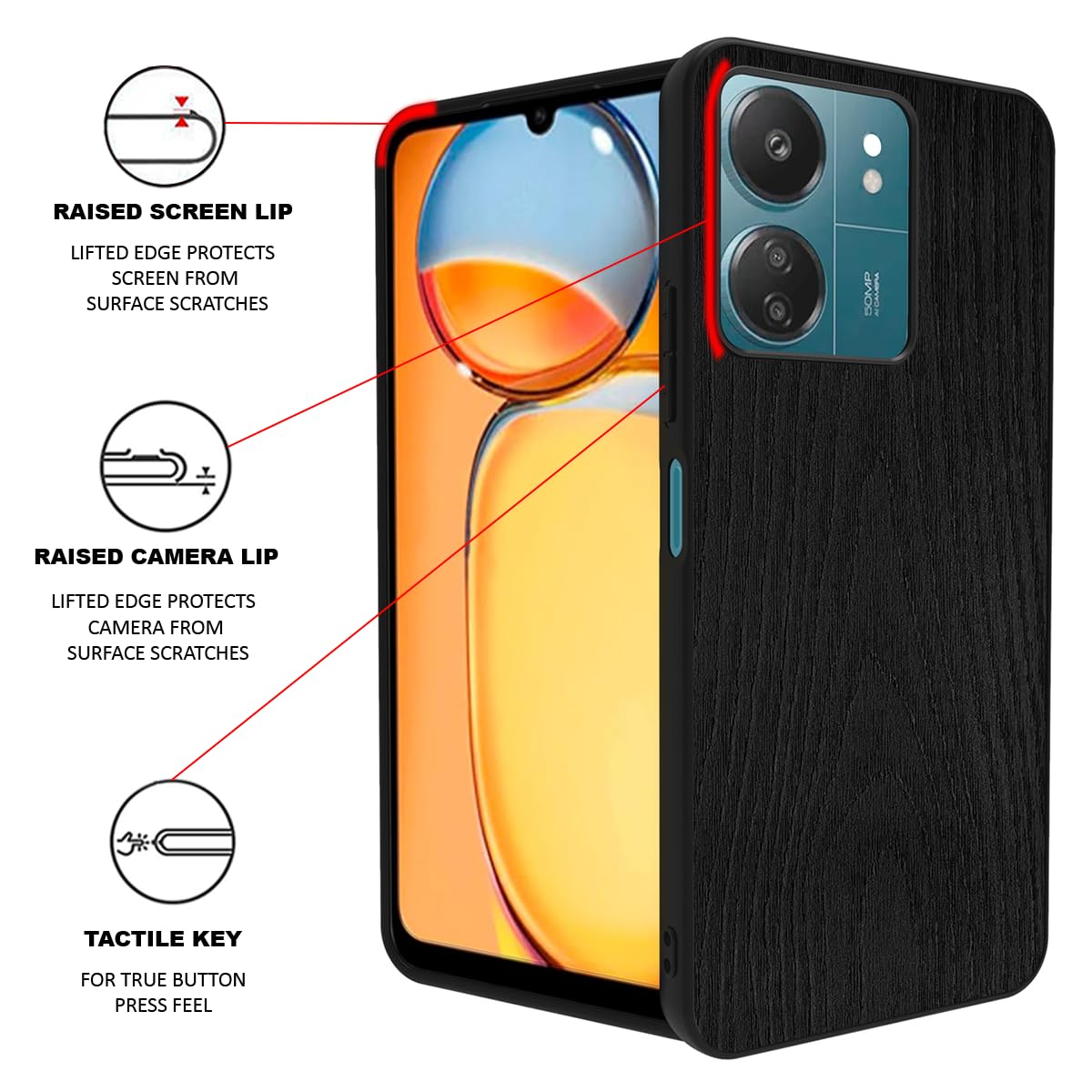 Redmi 13C Back Cover Case | Sleek - Black
