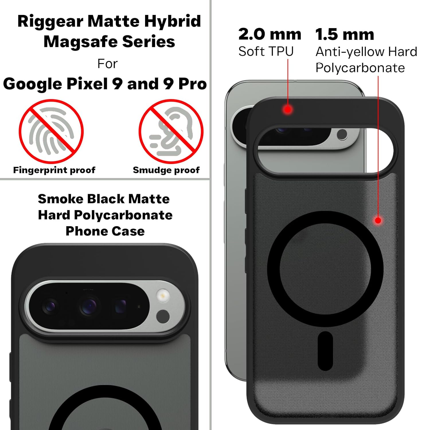 Google Pixel 9 / Pixel 9 Pro Back Cover Case | Sleek Hybrid - Matte Black Magnetic