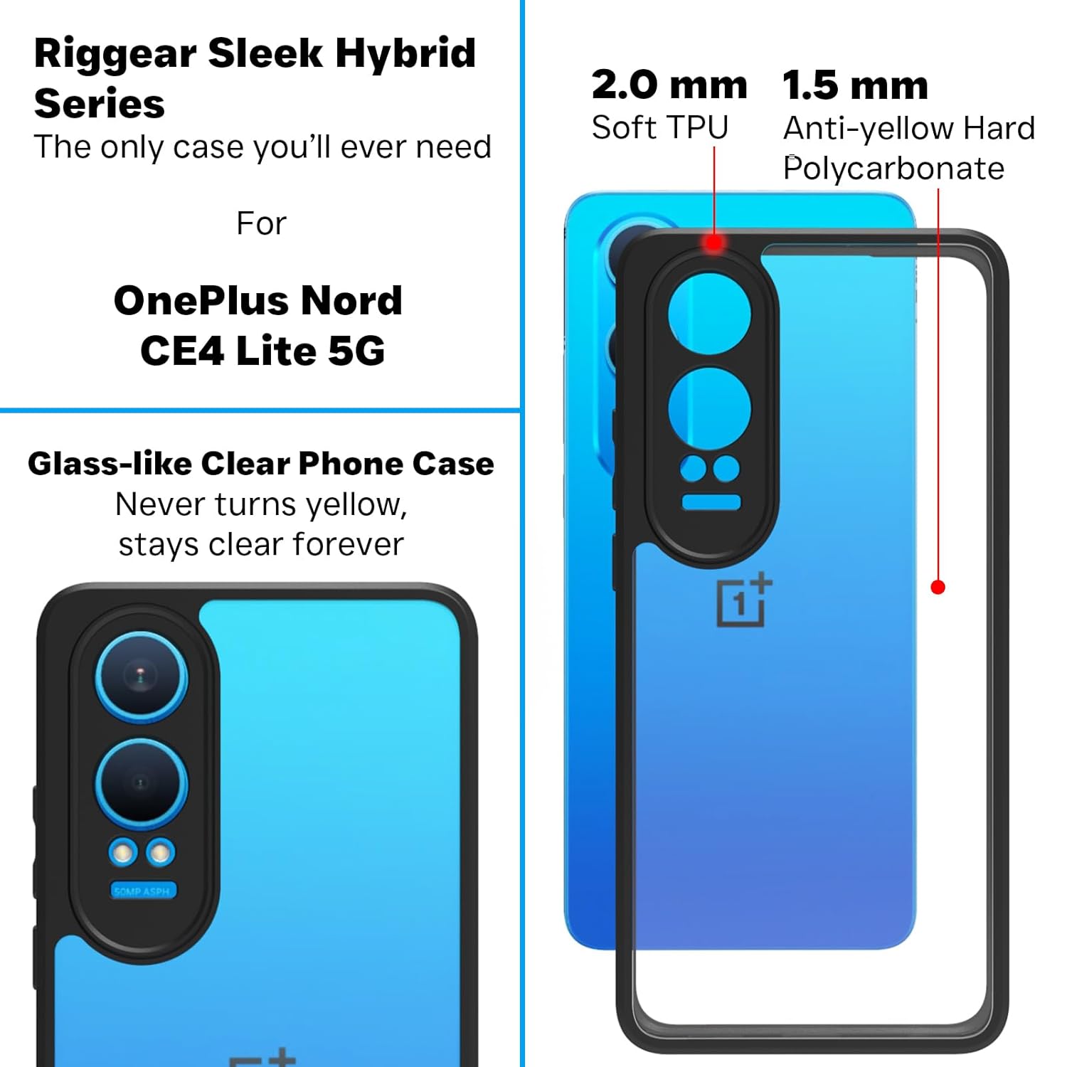 OnePlus Nord CE 4 Lite 5G Back Cover Case | Sleek Hybrid - Clear