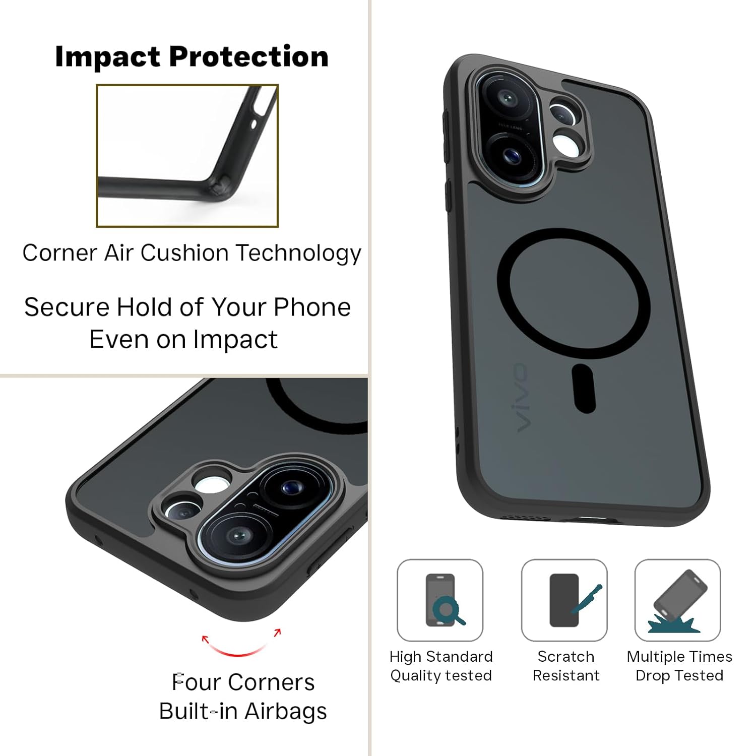 Vivo X200 FE 5G Back Cover Case | Sleek Hybrid - Smoke Black