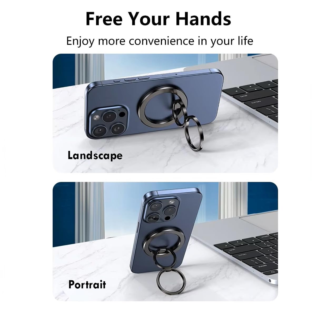 MagSafe Phone Grip & Stand | Dual Ring Holder - Gun Metal Grey