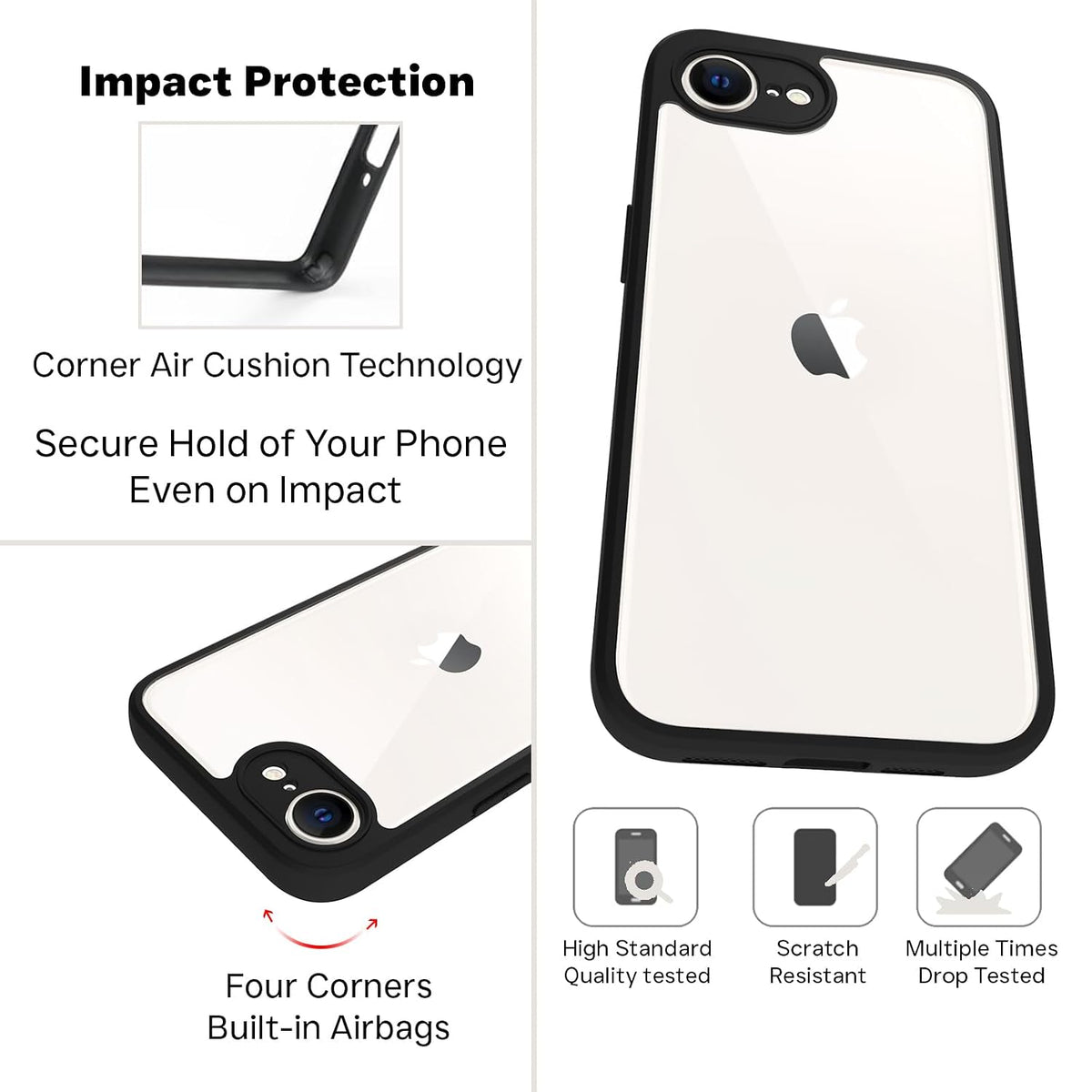 iPhone 17e / iPhone 16e Back Cover Case | Sleek Hybrid - Clear Black Magnetic
