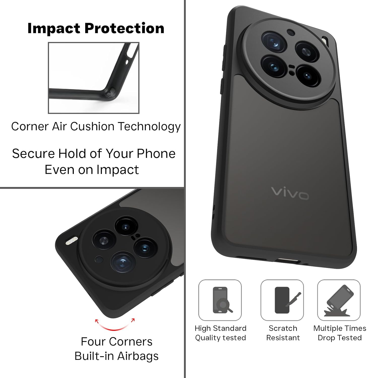 VIVO X200 Pro 5G Back Cover Case | Sleek Hybrid - Matte Black
