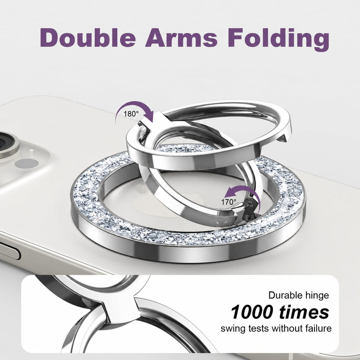 Magnetic Phone Grip & Stand | 2-in-1 Dual Ring Holder - Silver Sparkle