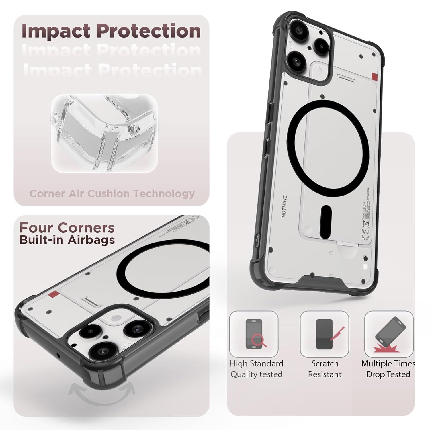 Nothing Phone 3a Lite 5G Back Cover Case | Clear Hybrid - Clear Black Magnetic