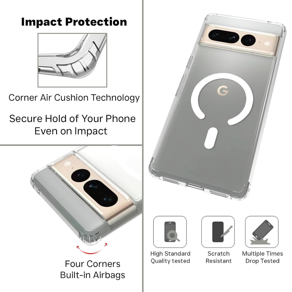 Google Pixel 7 Pro Back Cover Case | Clear Hybrid - Clear Magnetic
