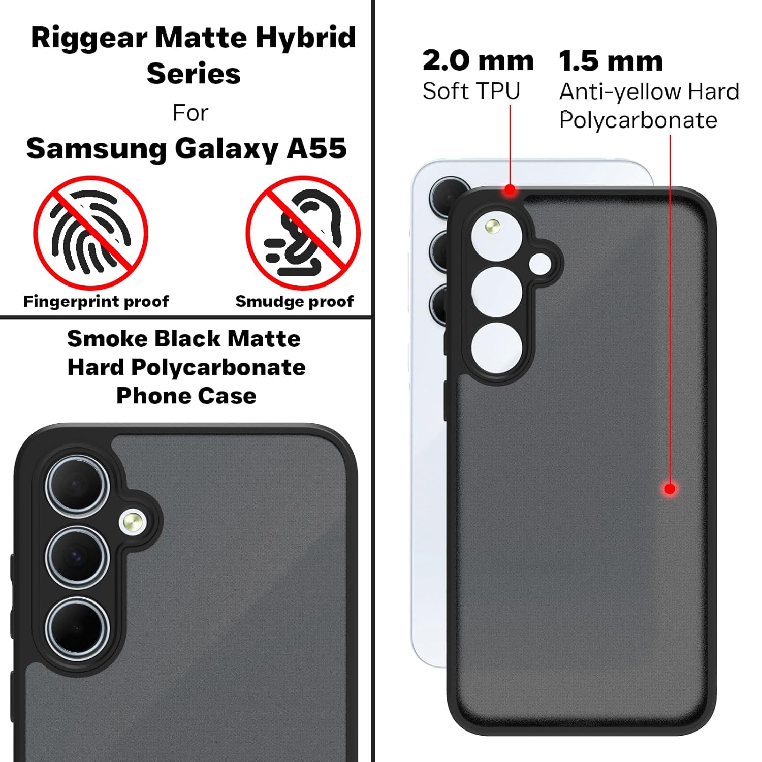 Samsung Galaxy A55 5G Back Cover Case | Sleek Hybrid - Matte Black