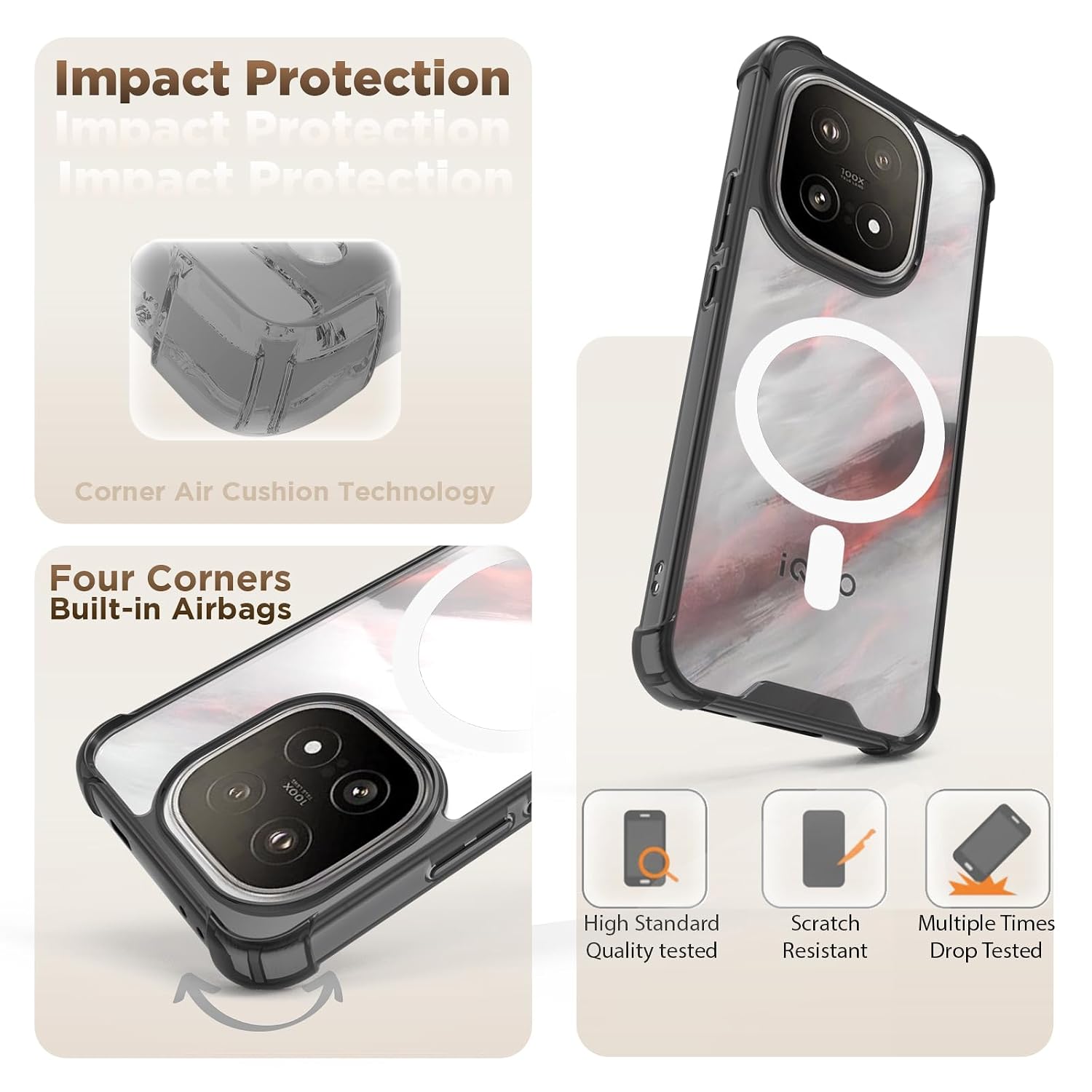 iQOO 15 Back Cover Case | Clear Hybrid - Clear Smoke Magnetic