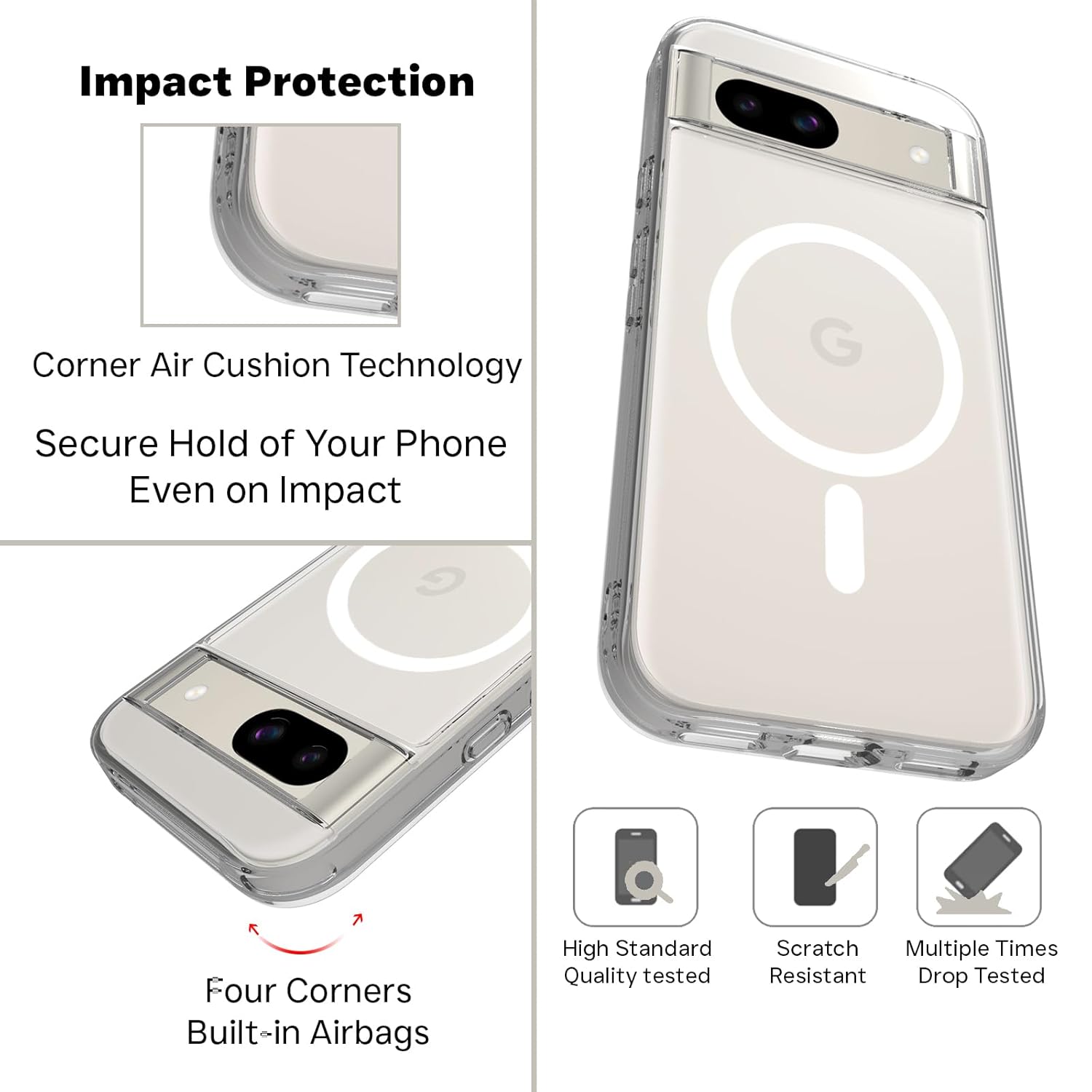 Google Pixel 8A Back Cover Case | Clear Hybrid - Clear Smoke Magnetic