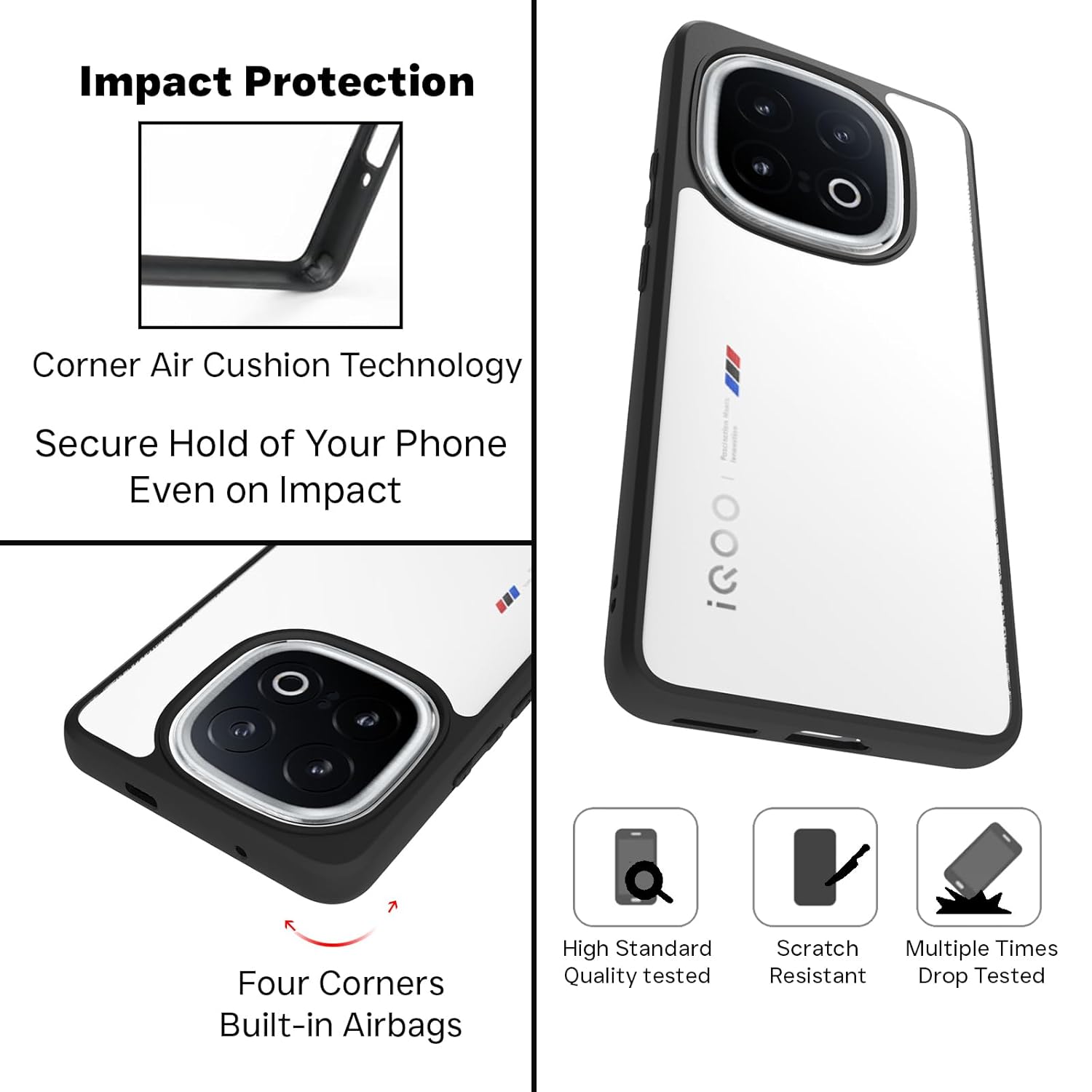 iQOO 13 5G Back Cover Case | Sleek Hybrid - Clear Black