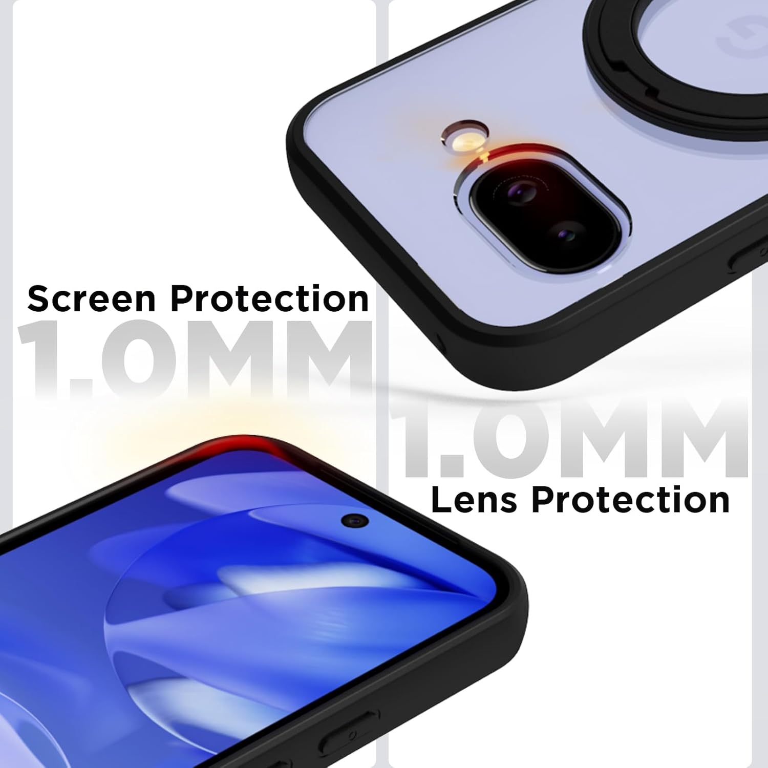 Google Pixel 9a Ring Stand Back Cover Case | Clear Hybrid - Clear Black Magnetic