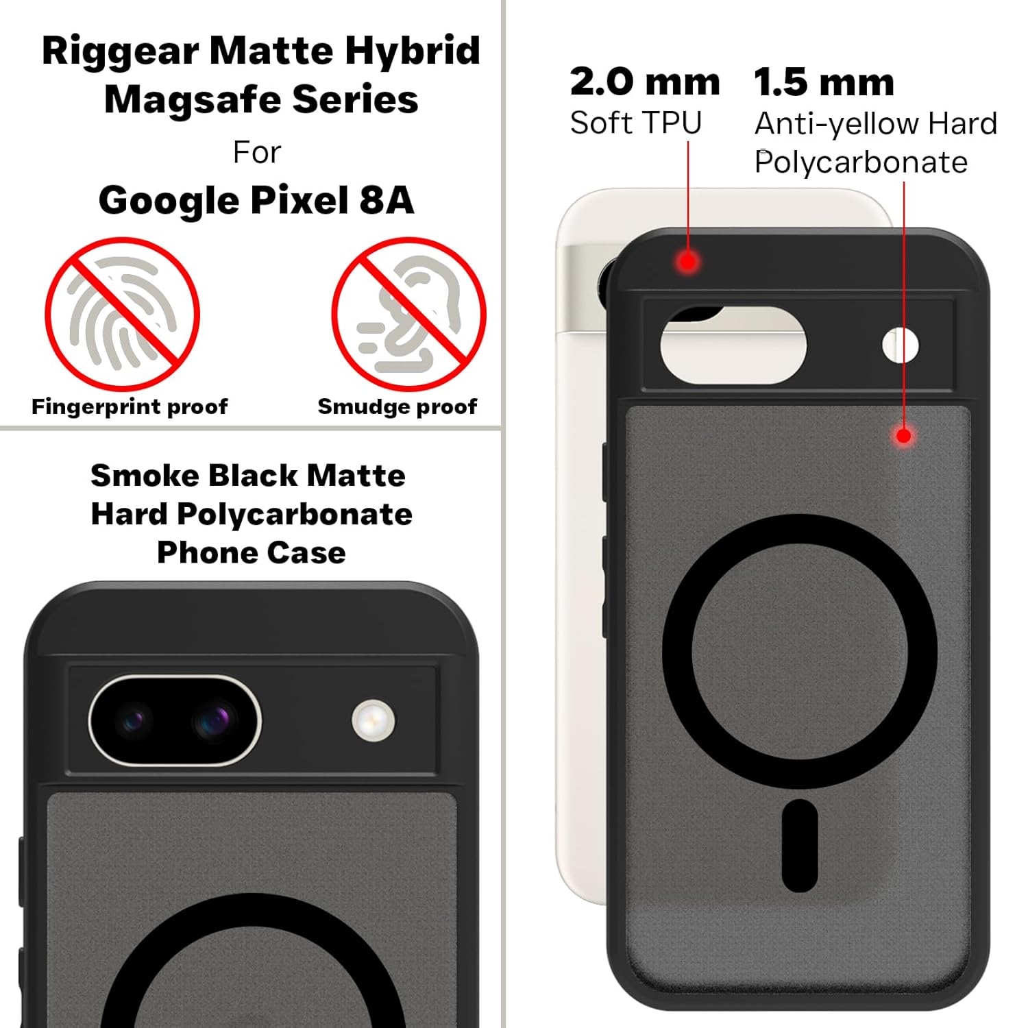 Google Pixel 8a Back Cover Case | Sleek Hybrid - Matte Black Magentic