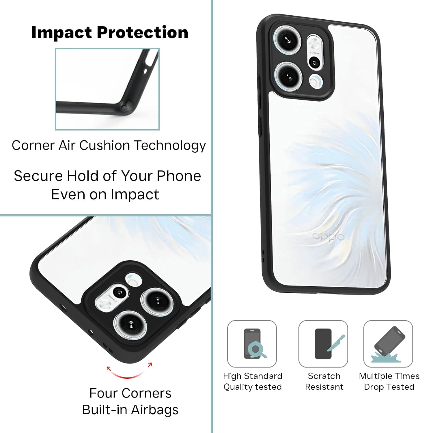 Oppo Reno 14 Pro 5G Back Cover Case | Sleek Hybrid - Clear Black