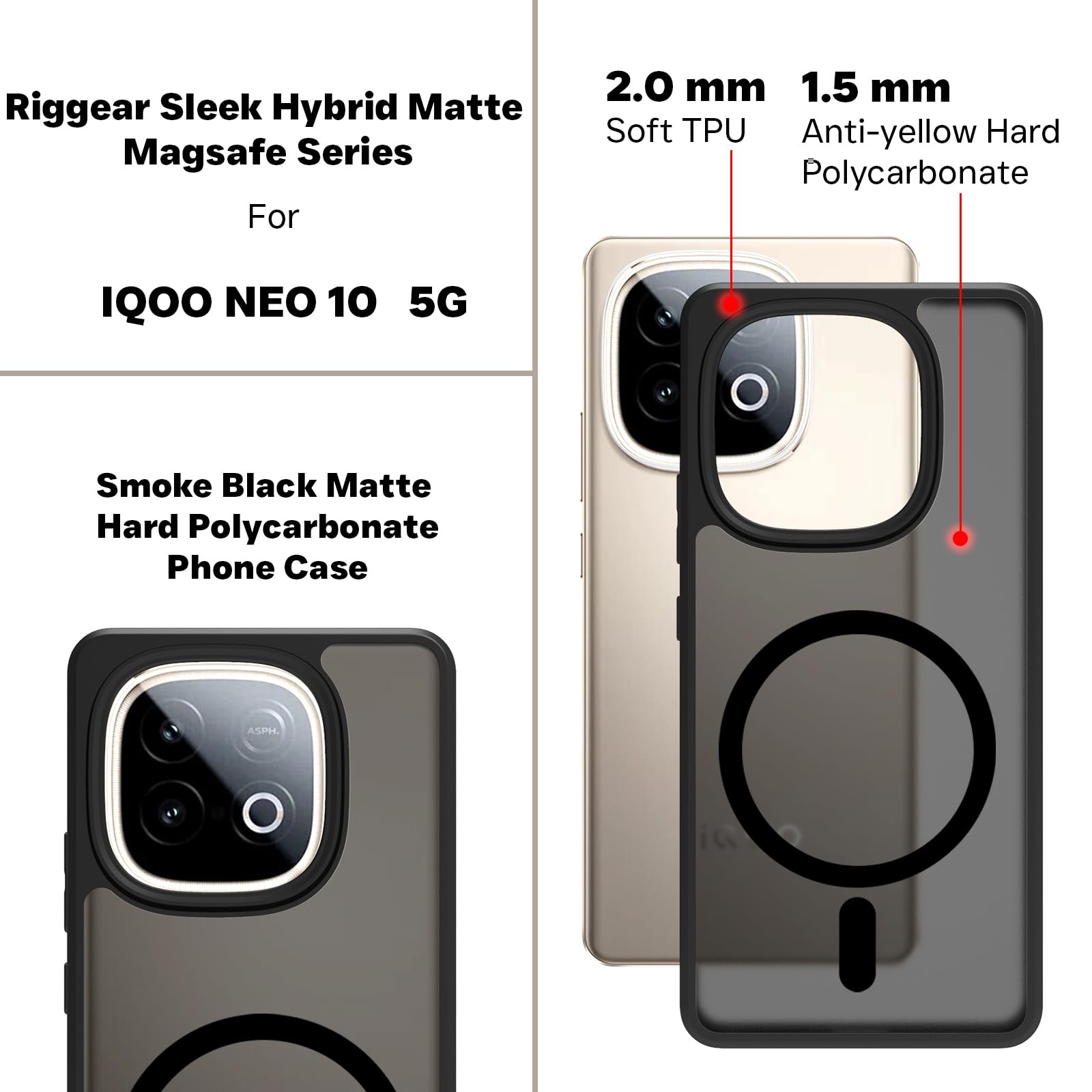 iQOO Neo 10 5G Back Cover Case | Sleek Hybrid - Matte Black Magnetic