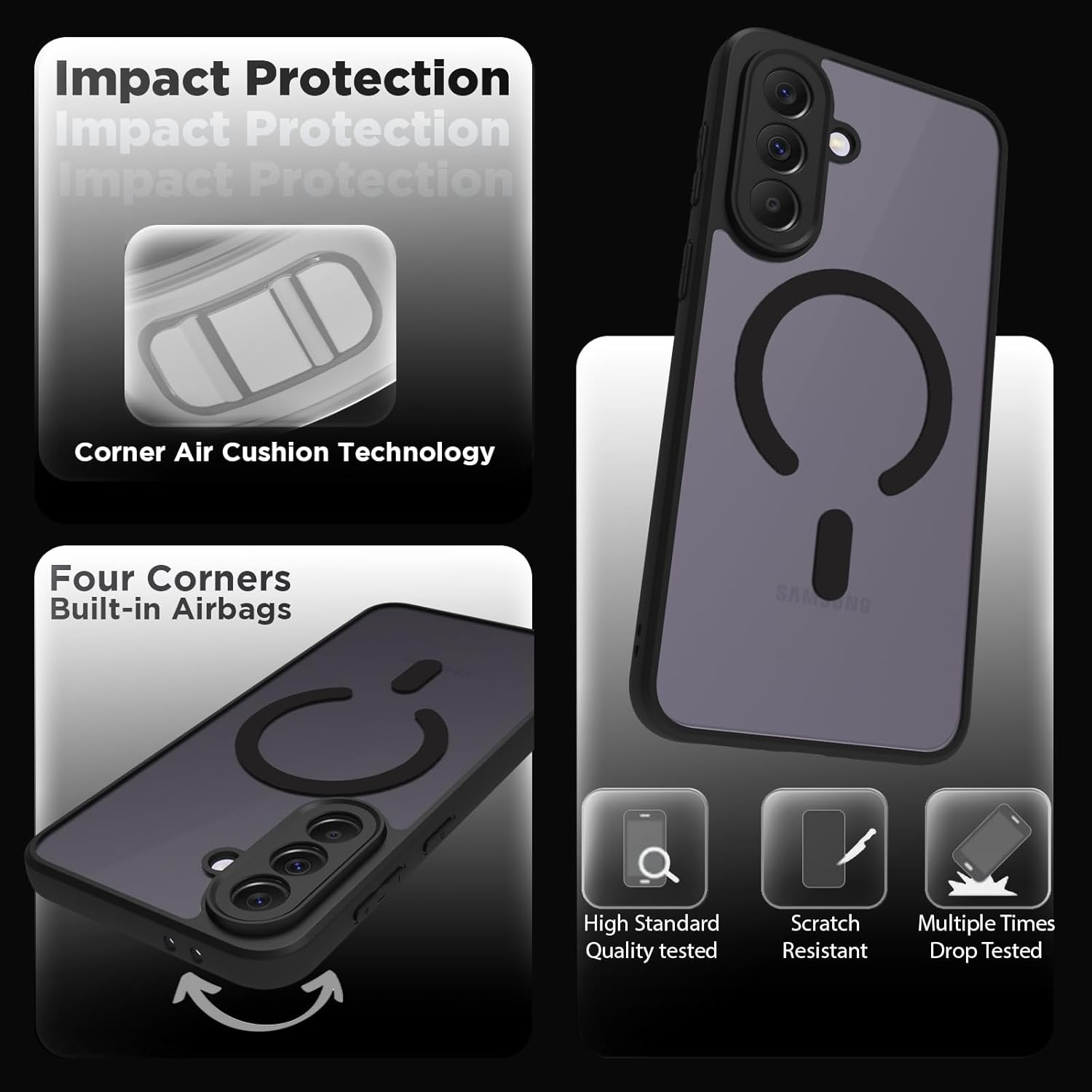 Samsung Galaxy A37 5G Back Cover Case | Sleek Hybrid - Matte Black Magnetic