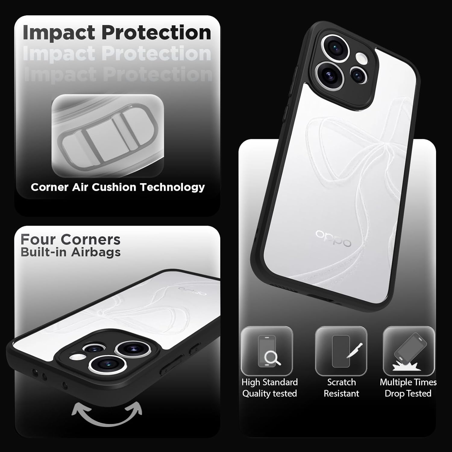 OPPO Reno15 Mini 5G Back Cover Case | Sleek Hybrid - Clear Black