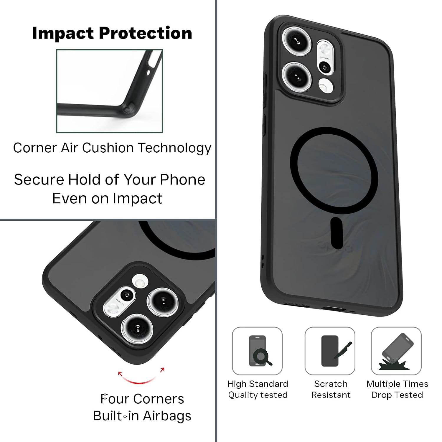Oppo Reno 14 Pro Back Cover Case | Sleek Hybrid - Matte Black Magnetic