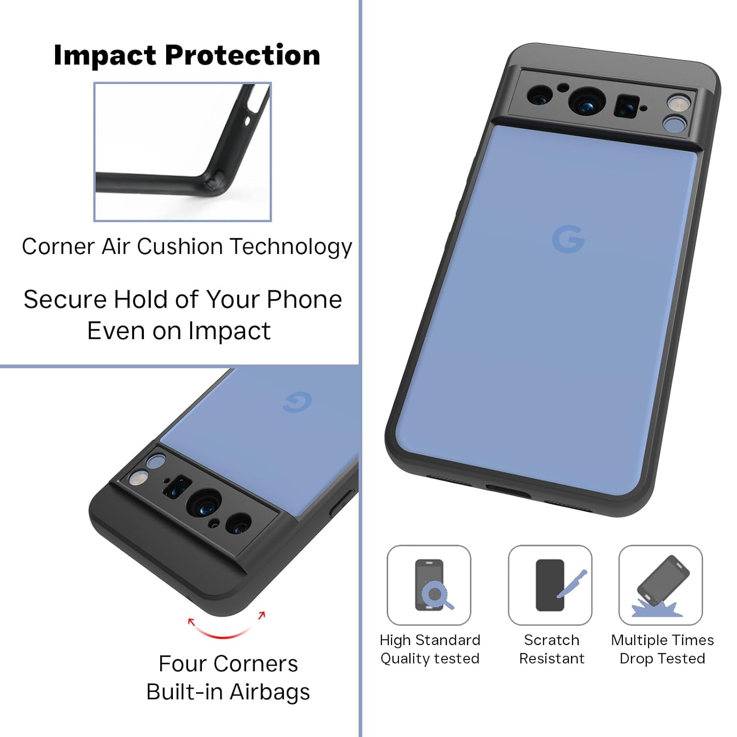 Google Pixel 8 Pro Back Cover Case | Clear Hybrid - Clear Black