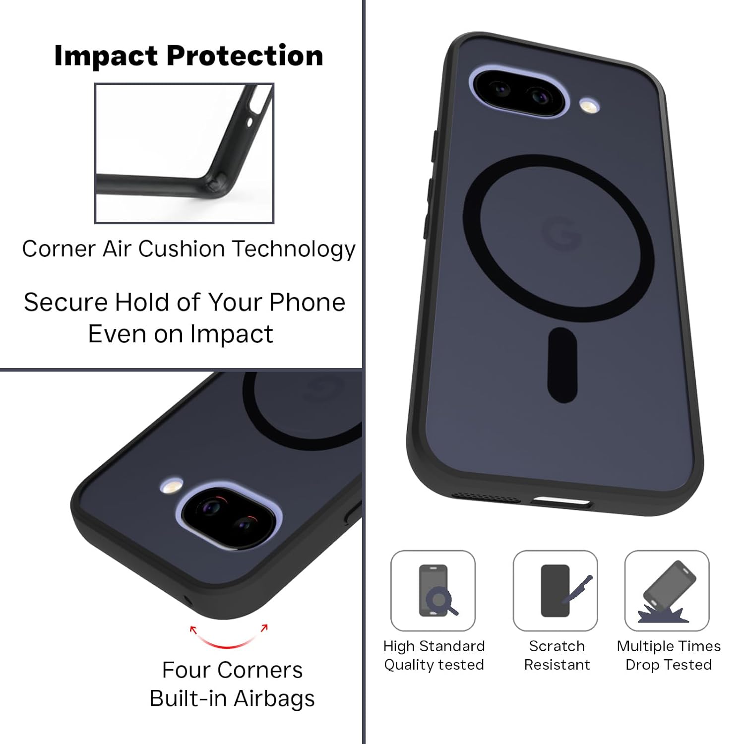 Google Pixel 9a Back Cover Case | Sleek Hybrid - Matte Black Magnetic