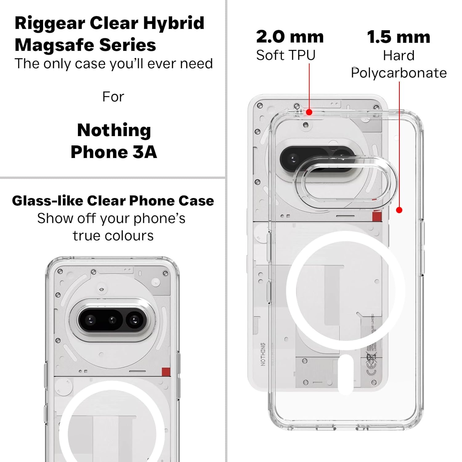 Nothing Phone 3a Back Cover Case | Clear Hybrid - Clear Magnetic