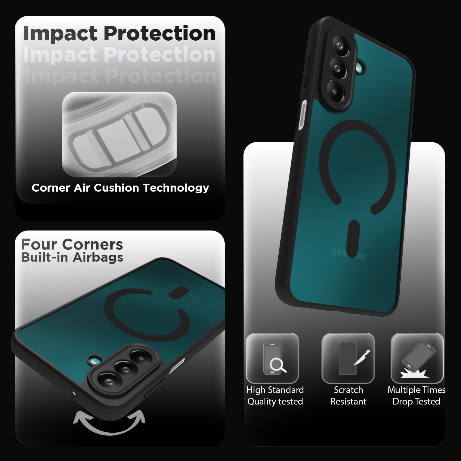 Samsung Galaxy M47 Back Cover Case | Sleek Hybrid - Matte Black Magnetic