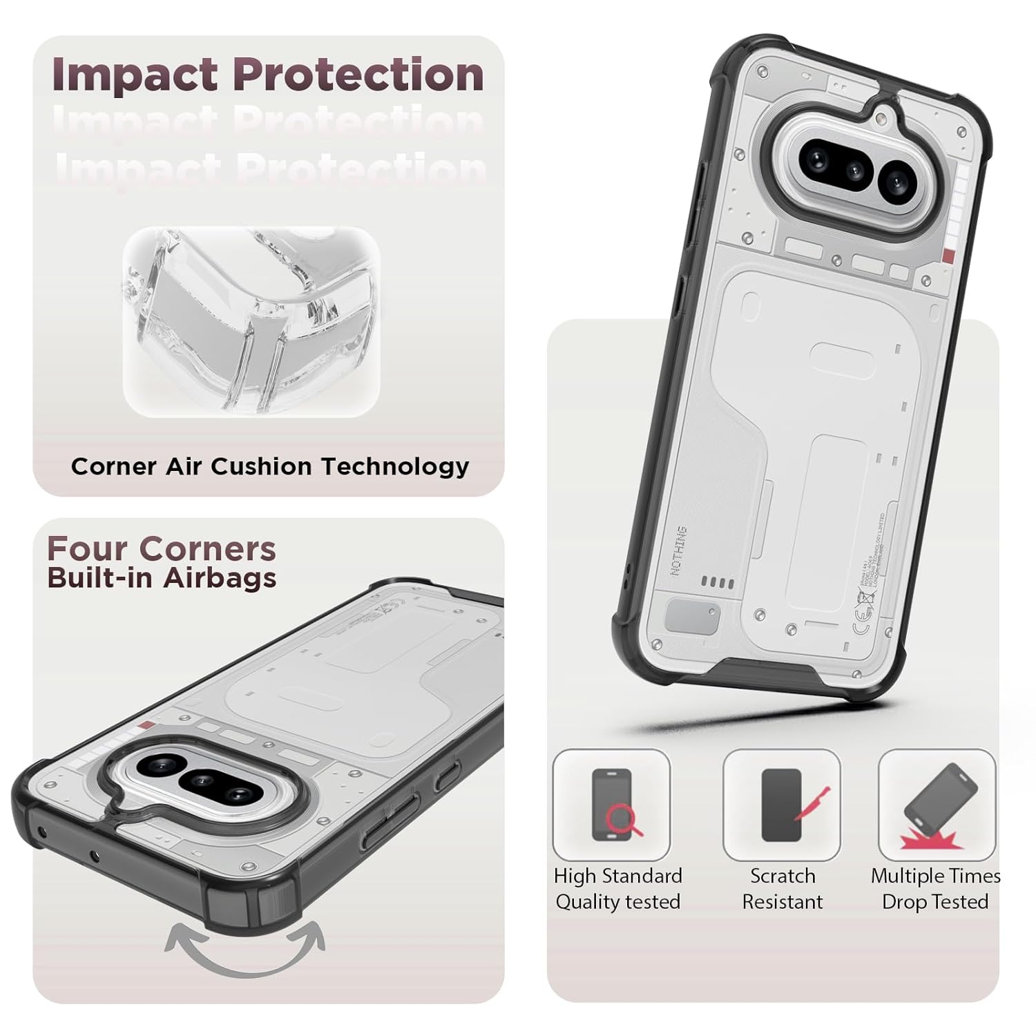 Nothing Phone 4a 5G Back Cover Case | Clear Hybrid - Clear Black