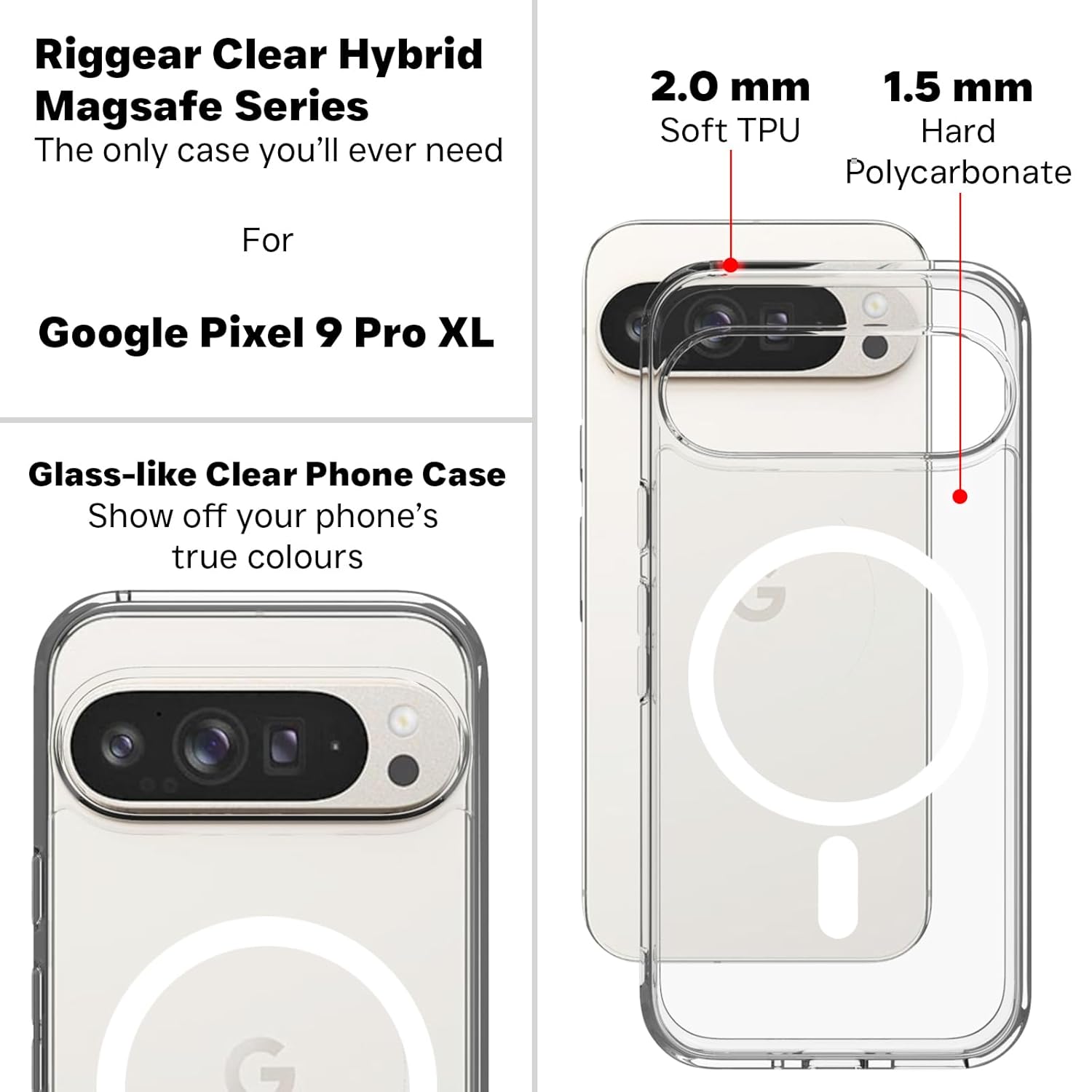 Google Pixel 9 Pro XL Back Cover Case | Clear Hybrid - Clear Magnetic