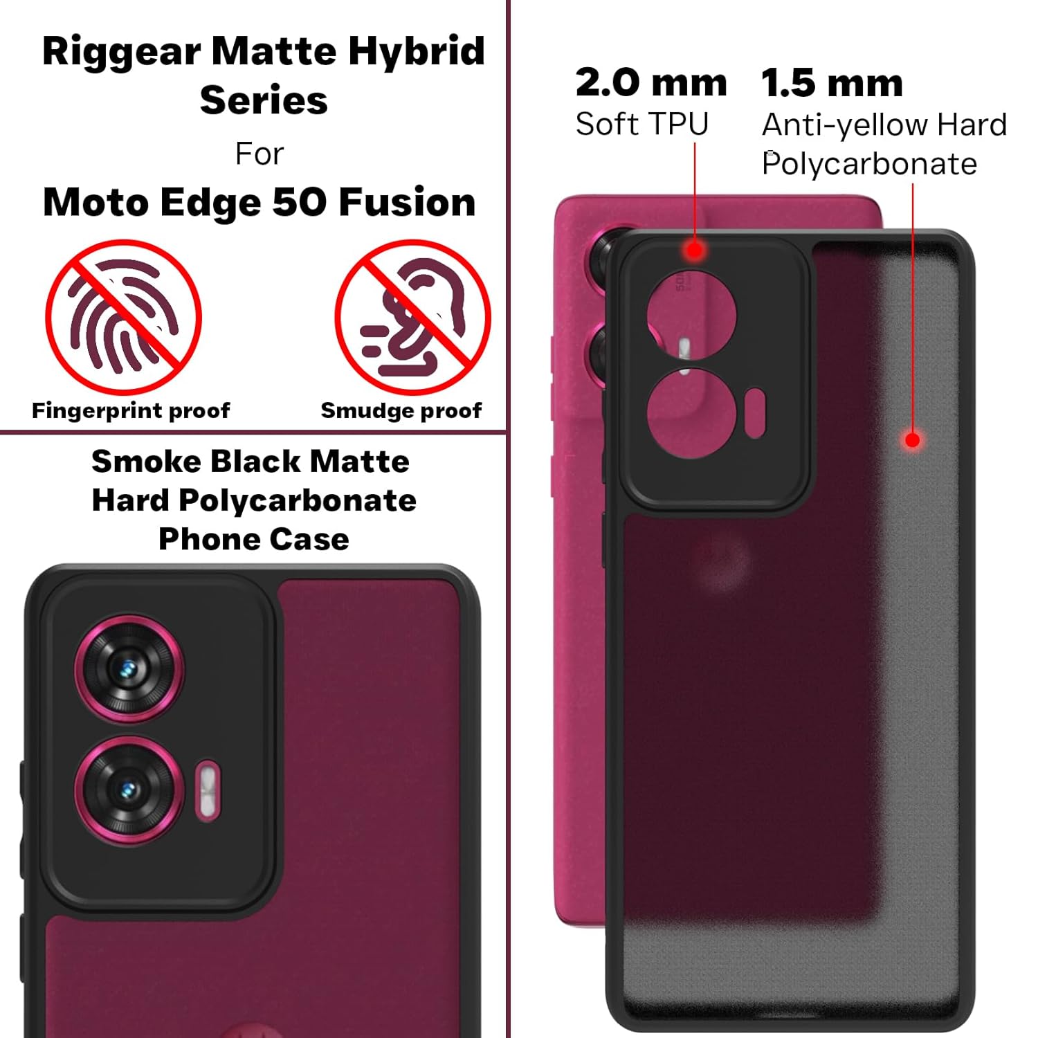 Motorola Edge 50 Fusion / G96 5G Back Cover Case | Sleek Hybrid - Matte Black