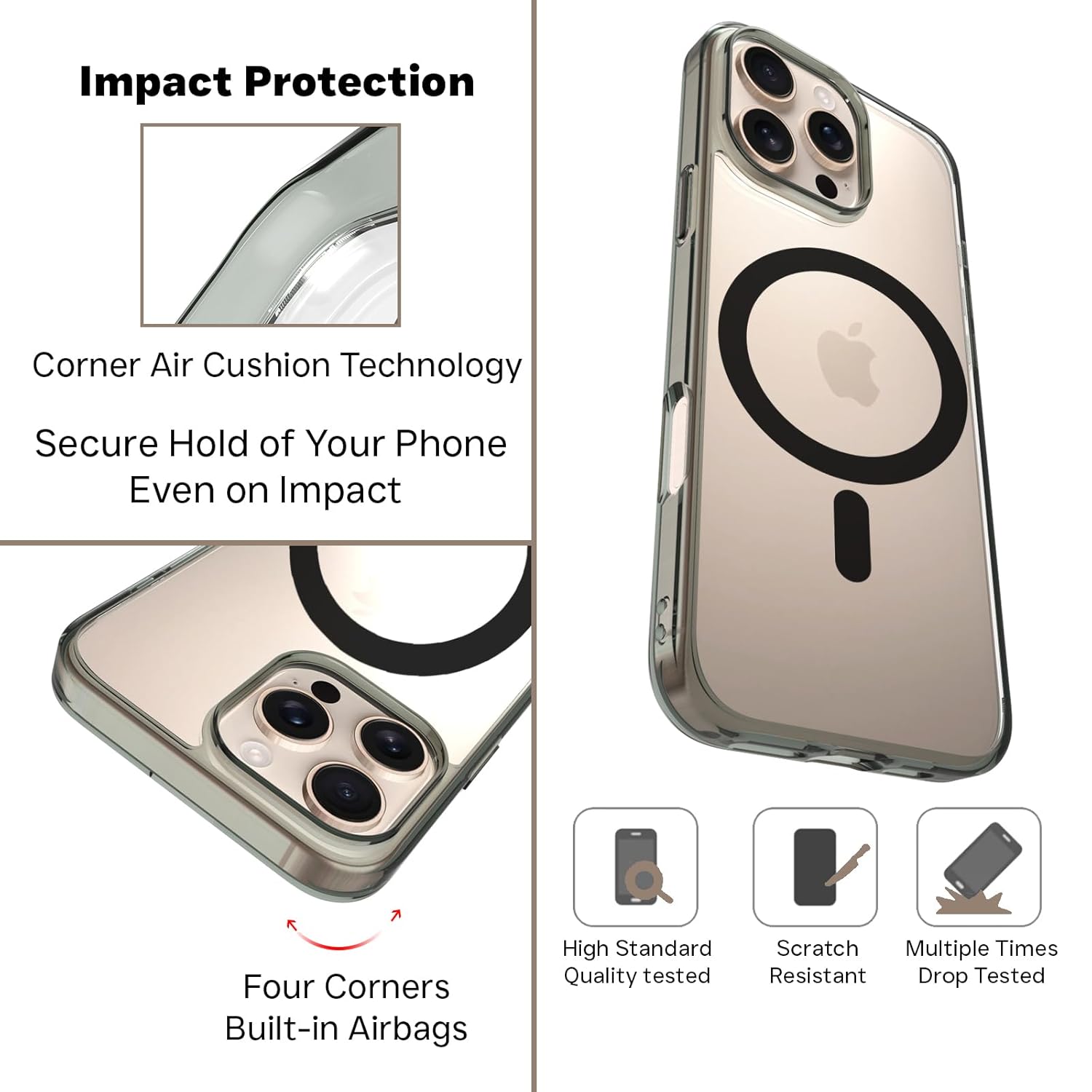 iPhone 16 Pro Max Back Cover Case | Clear Hybrid - Clear Black Magnetic