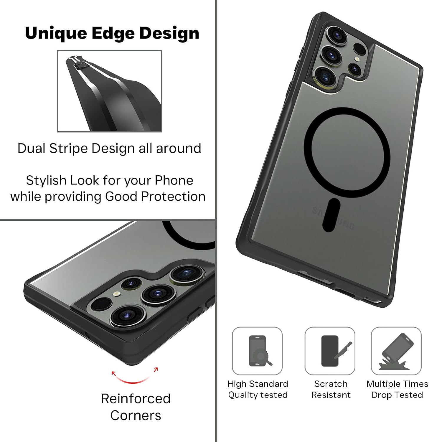 Samsung Galaxy S23 Ultra Back Cover Case | Sleek Hybrid - Matte Black Magnetic