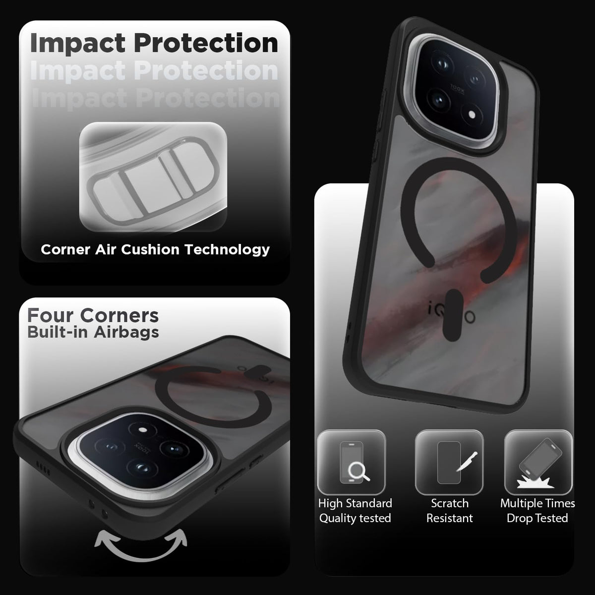 iQOO 15 5G Back Cover Case | Sleek Hybrid - Matte Black Magnetic