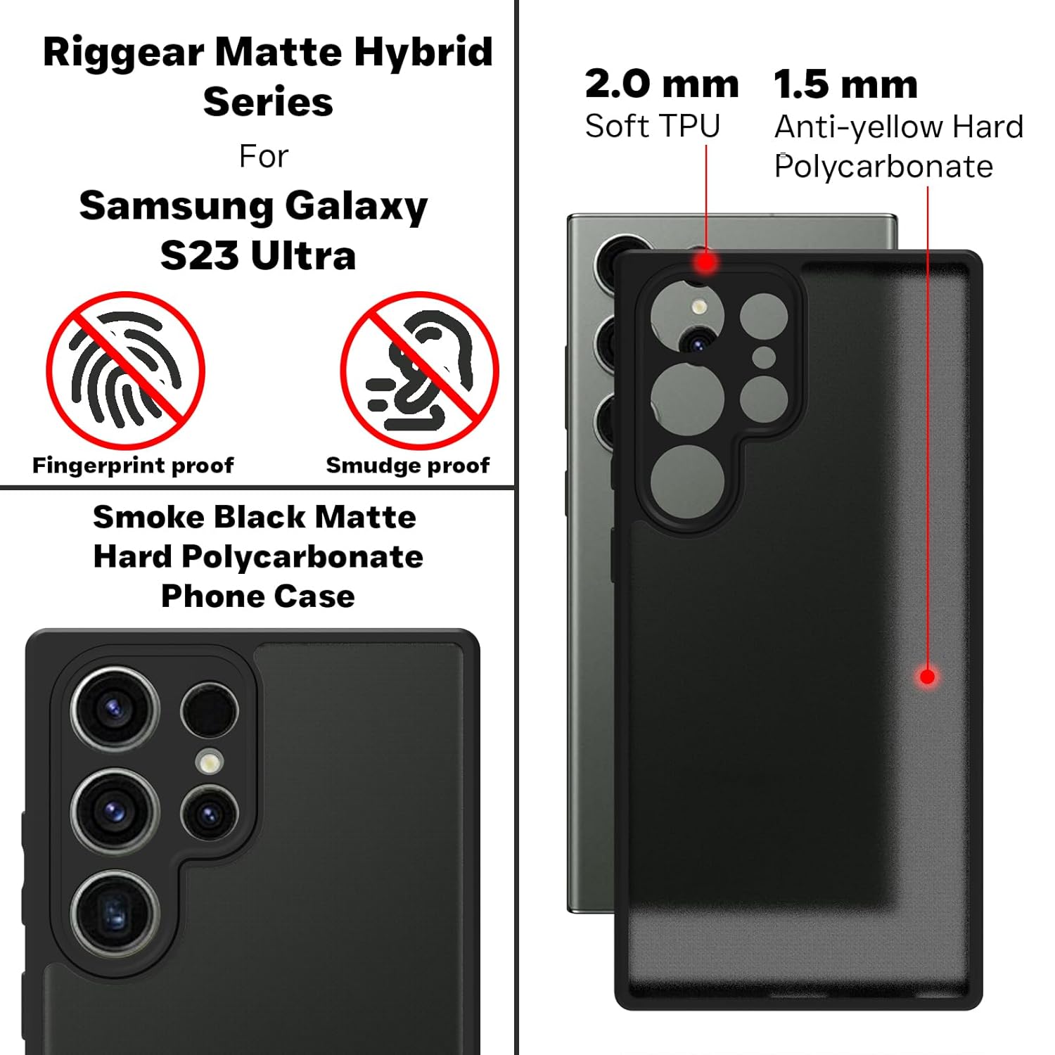 Samsung Galaxy S23 Ultra Back Cover Case | Sleek Hybrid - Matte Black