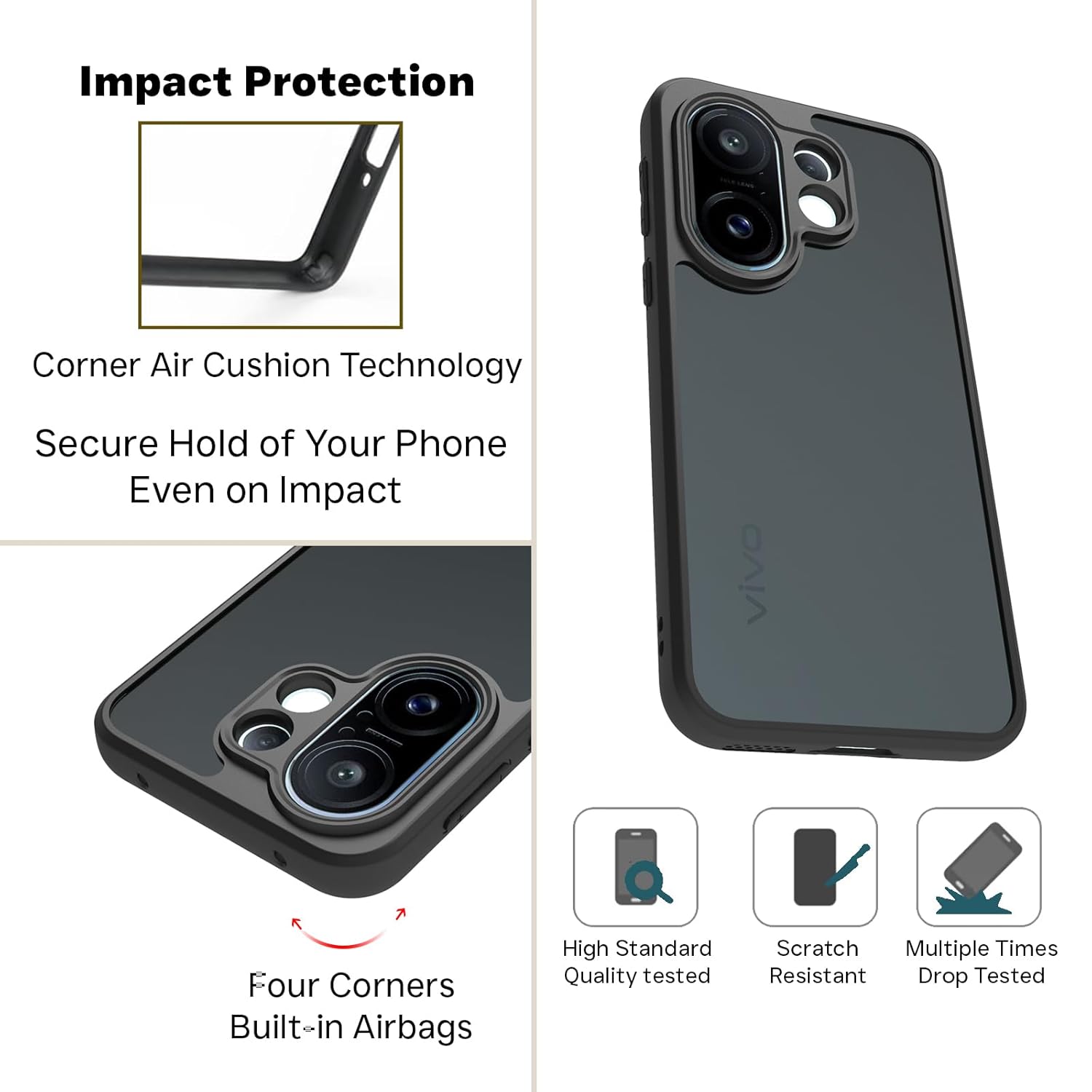 Vivo X200 FE 5G Back Cover Case | Shockproof Sleek Hybrid - Matte Black