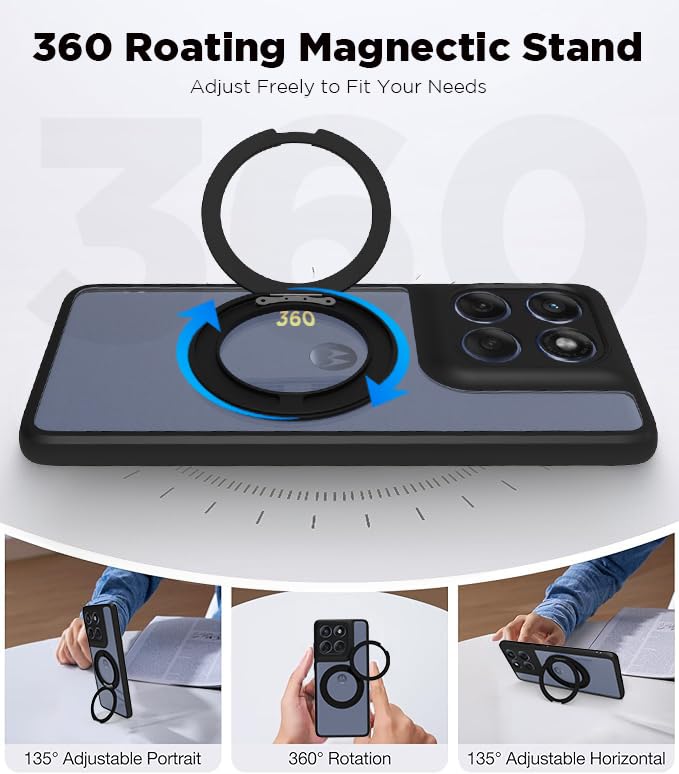 Motorola Edge 60 Fusion/Edge 60 Ring Stand Back Cover Case | Sleek Hybrid - Clear Black Ring Stand